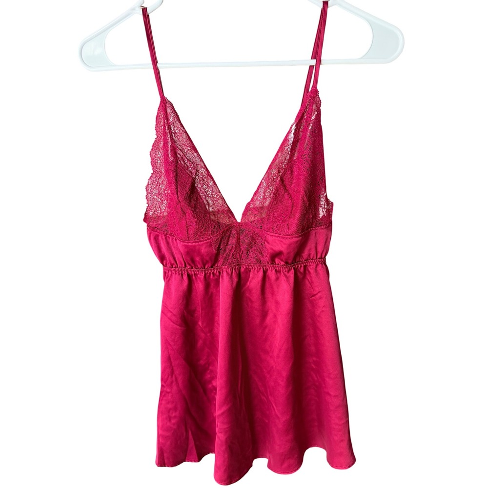 Victoria's Secret Lace Trim Satin Babydoll Camisole Top Pink Size XS
